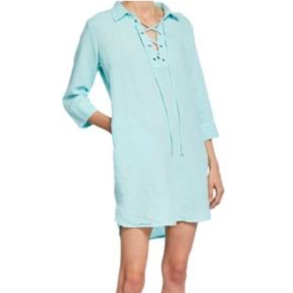 Allen Allen teal blue linen beach cover up dress, size medium